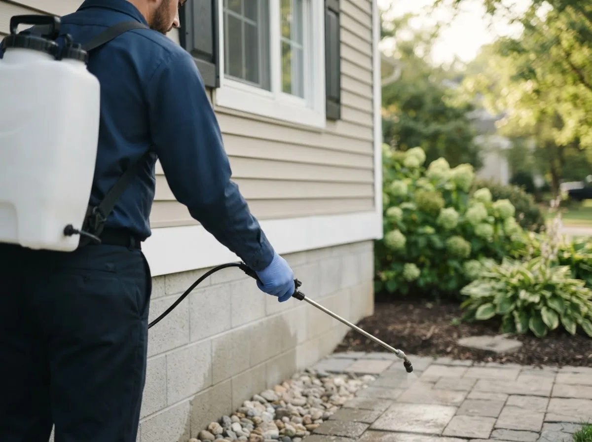 Pest control technician inspecting a home in West Olive, MI